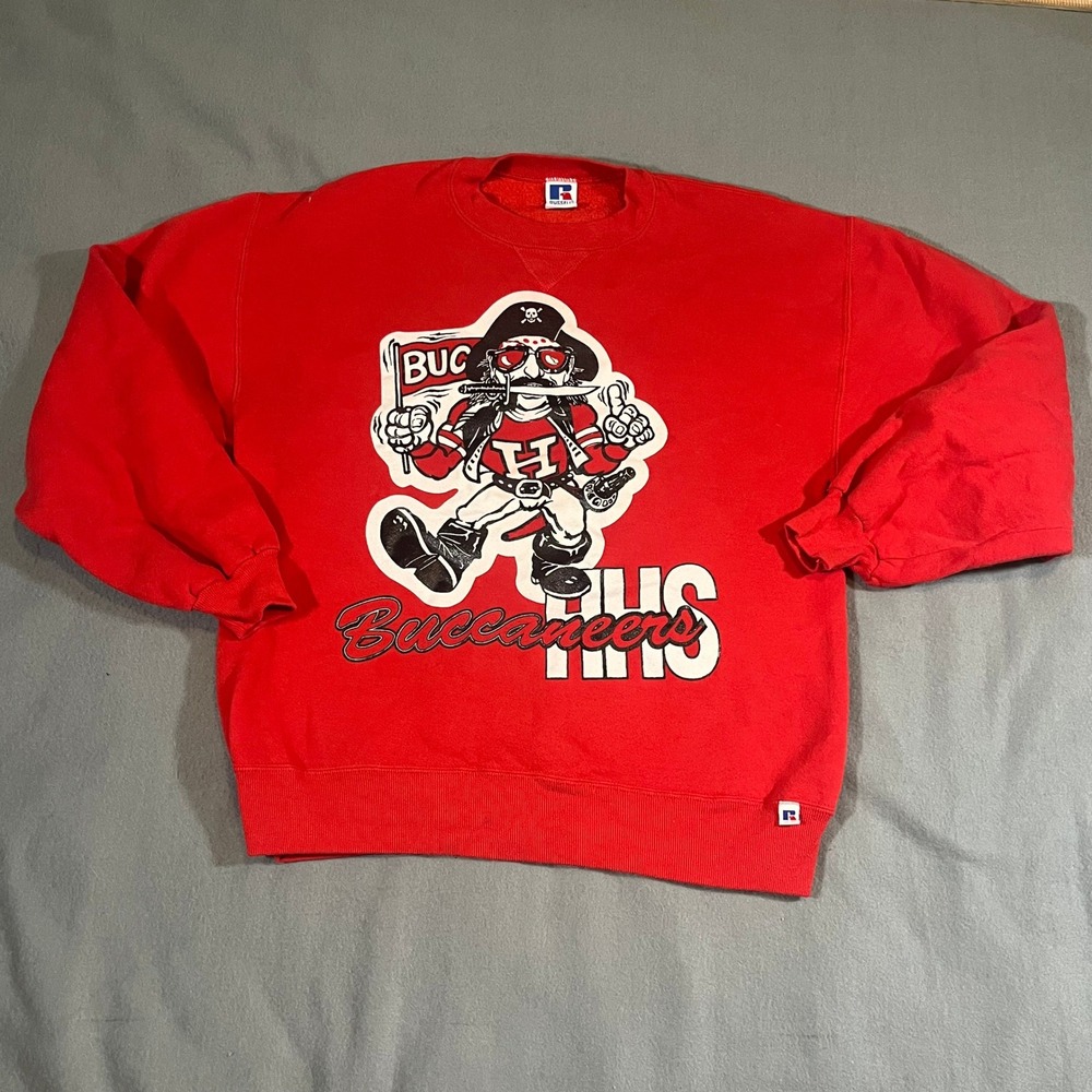 Vintage Russell Athletic Buccaneers‎ Sweatshirt Mens Large Red Football Crewneck